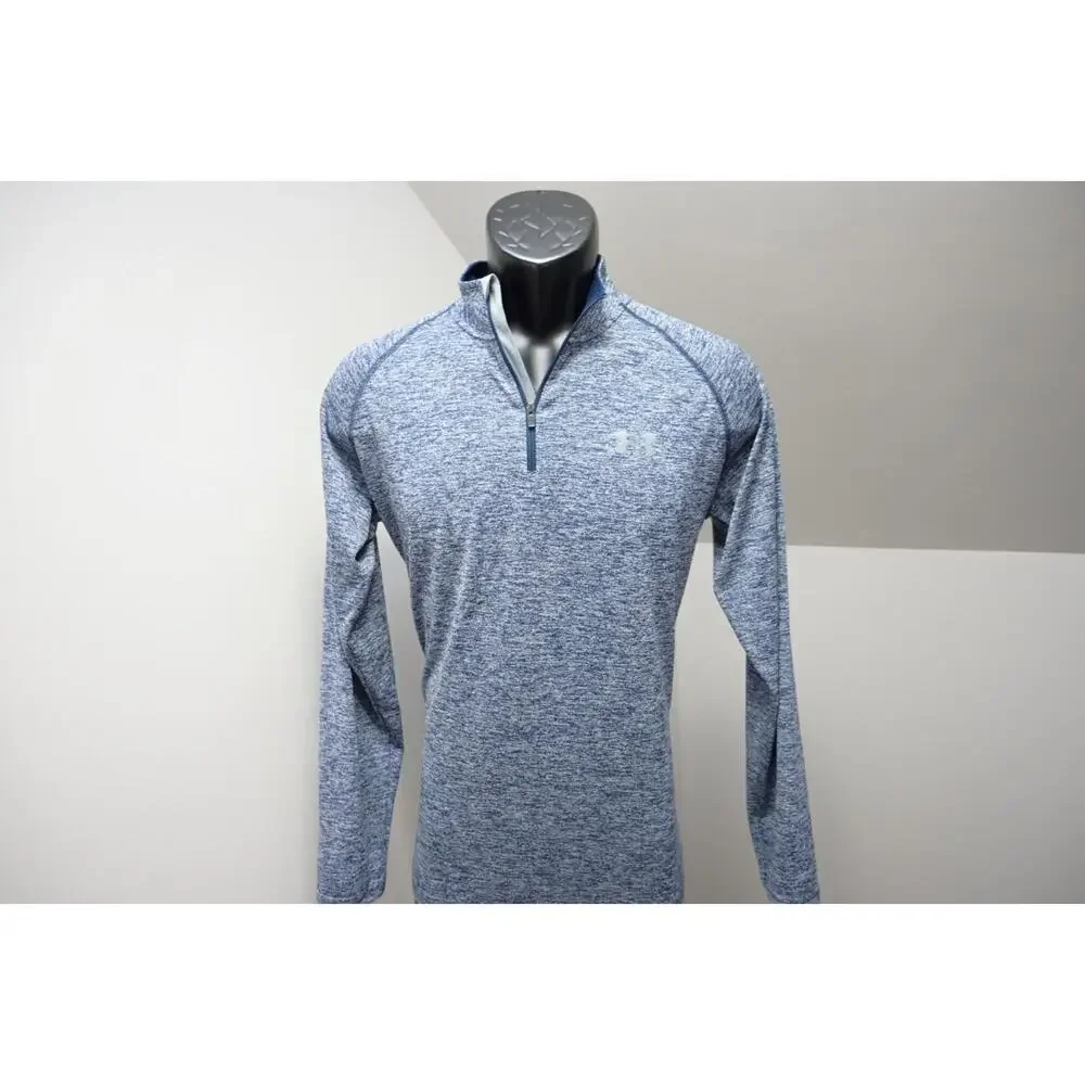 Under Armour 1/4 Zip Athletic Jacket Loose Blue Marled‎ HeatGear Mens Sz Small